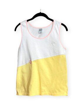 Sergio Tacchini White, Yellow & Pink Trim Diagonal Colorblock Tank